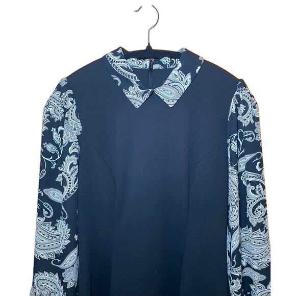 Andrew Marc - Black and Champagne Paisley Dress - Flare Sleeve - Size 4 - Picture 5 of 16